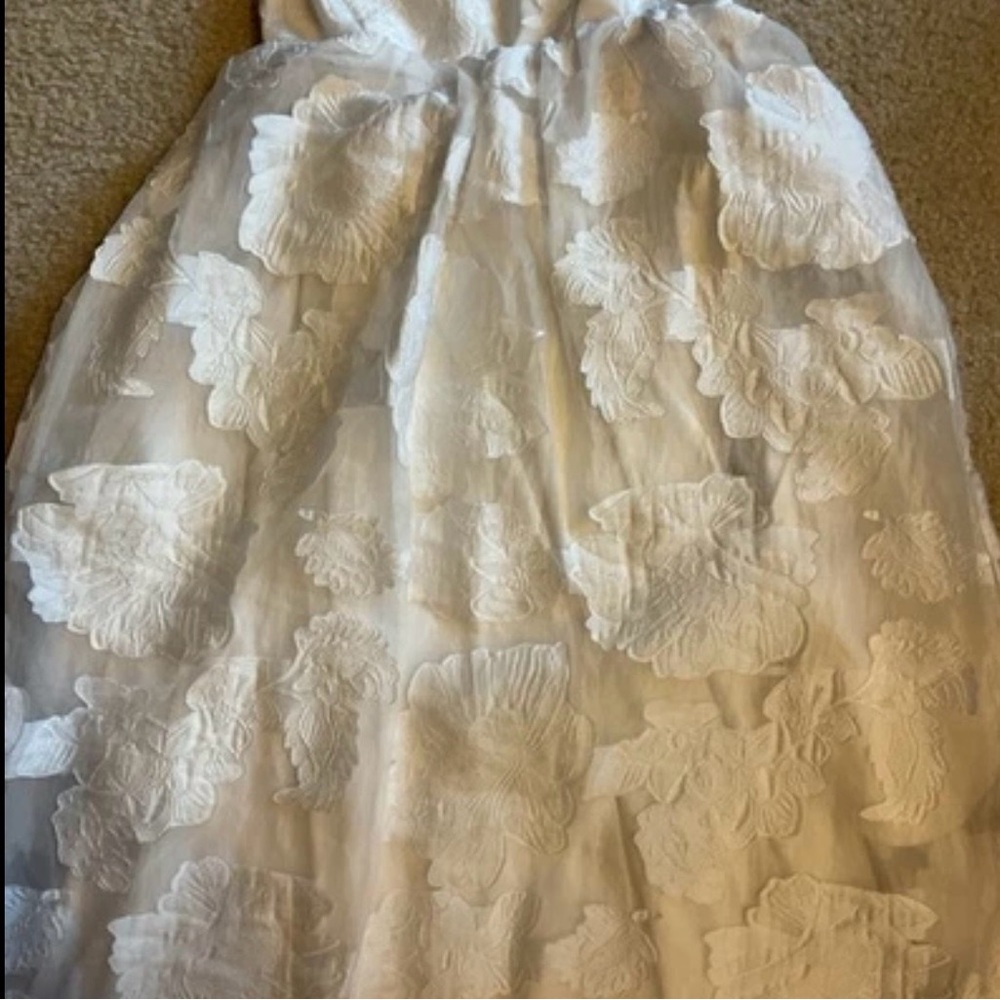 BHLDN Floral Burnout Jacquard White Apron Maxi Boho Luxury Coquette Dress Size S - Picture 13 of 14